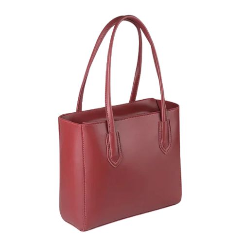 Lavenia Classic Red faux leather Hand Bag with Double Shoulder Straps