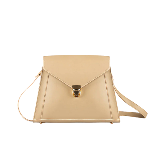 Lavenia Chic Beige Structured Handbag with Gold Accent