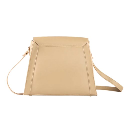 Lavenia Chic Beige Structured Handbag with Gold Accent