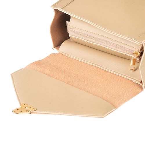 Lavenia Chic Beige Structured Handbag with Gold Accent